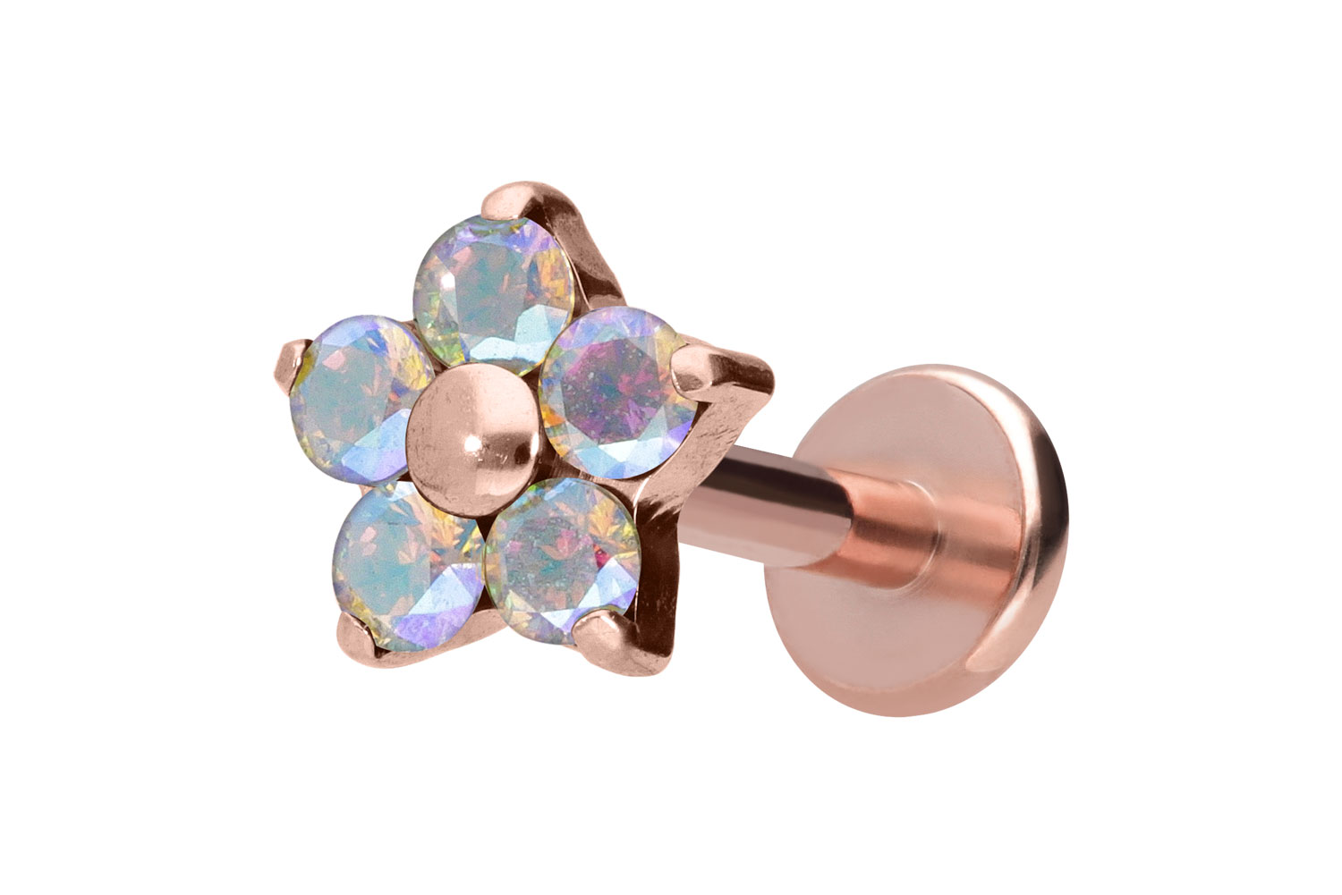 Titan Labret Piercing mit Innengewinde KRISTALLBLUME